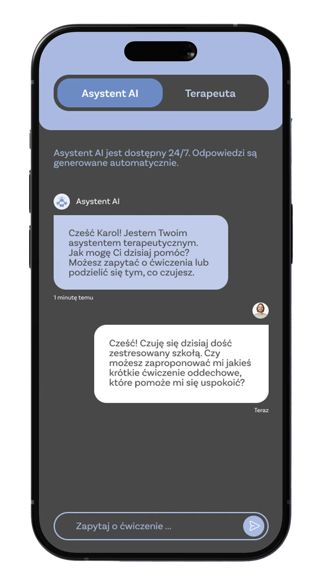 Ekran rozmowy z asystentem AI