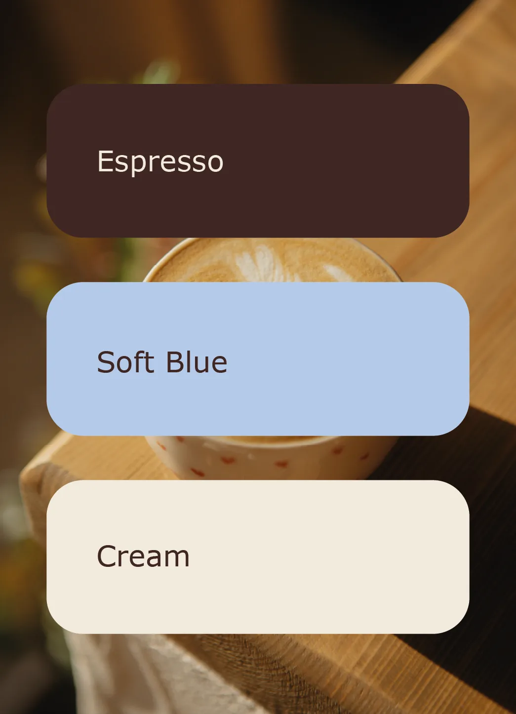 Paleta kolorów Kaffa: espresso, soft blue, cream